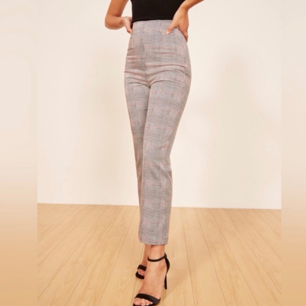 Reformation Plaid High-Waist Cropped Pants Womens 10 Petite